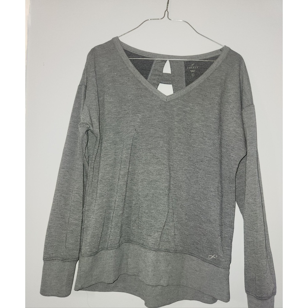 Free People Heather Grey V-Neck Sweatshirt with Back Keyhole